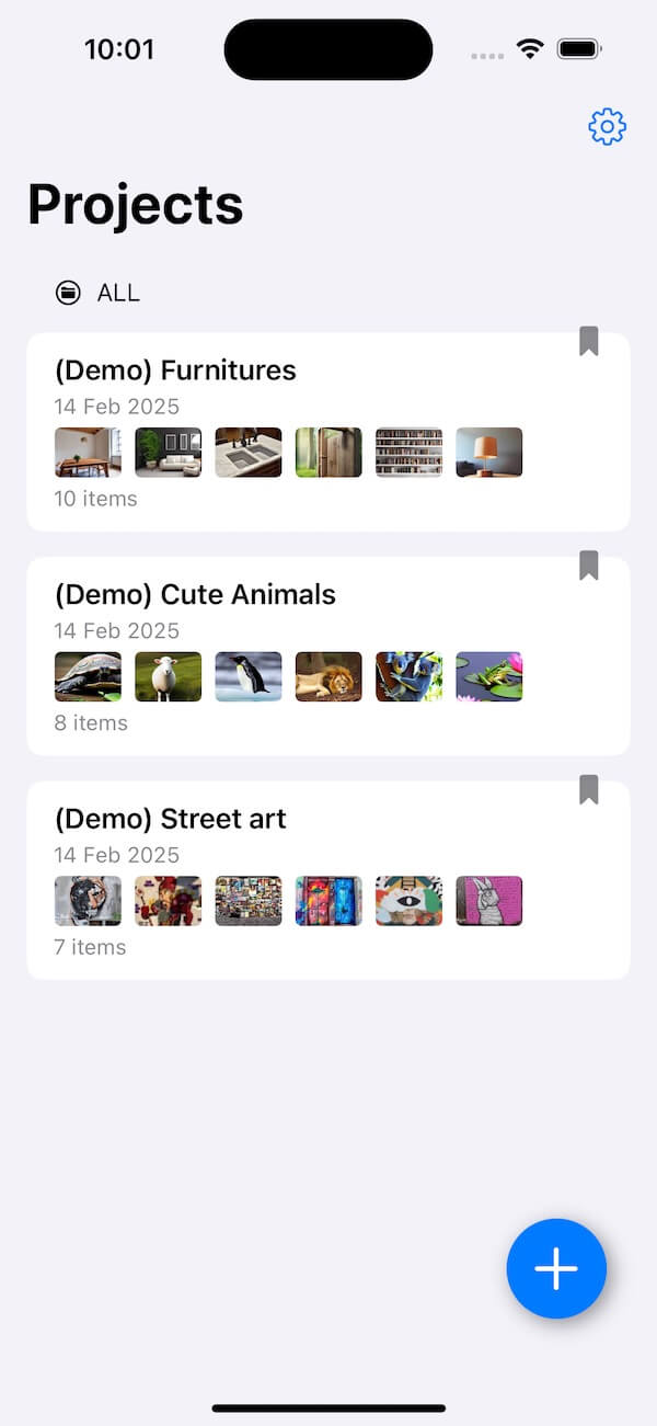 Project List - Organize your belongings into different projects